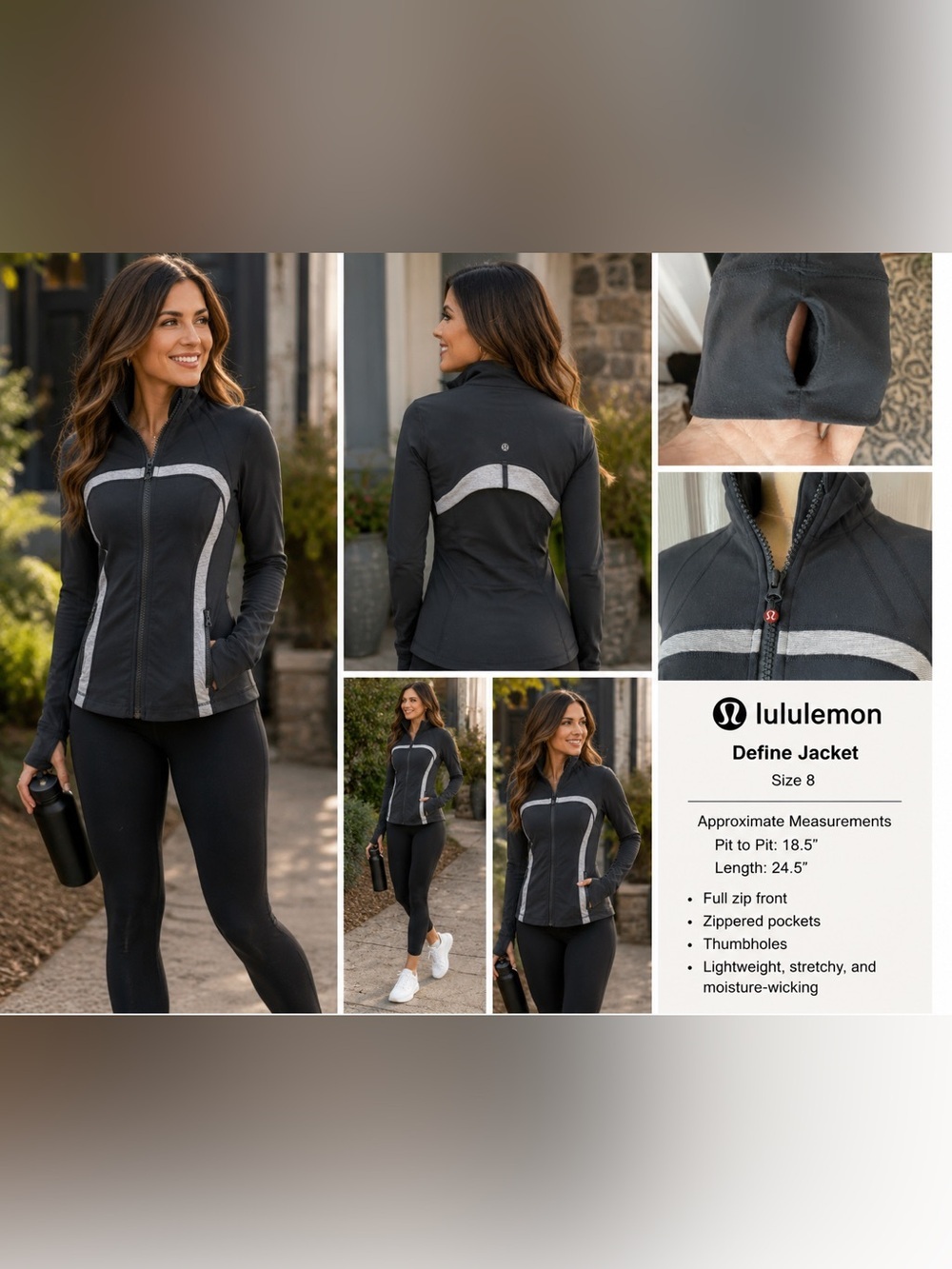 Lululemon Define Jacket Dark Grey Stripe Luon Thumbholes Size 8